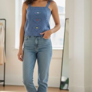 525 America Blue Knit Tank Top with Heart Details in Waterfall